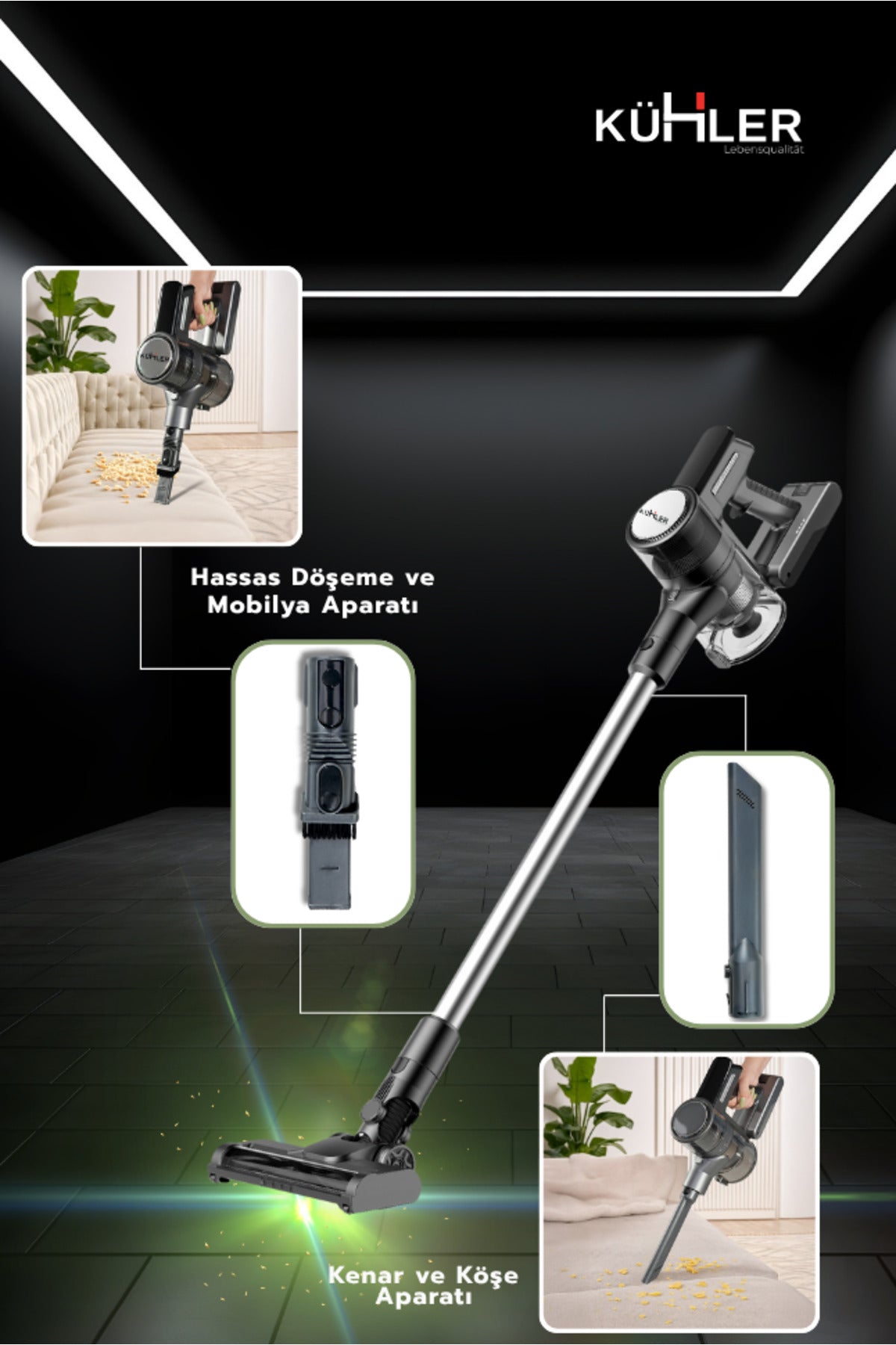 KH-V700 Metalik Gri Kablosuz Şarjlı Dikey Süpürge